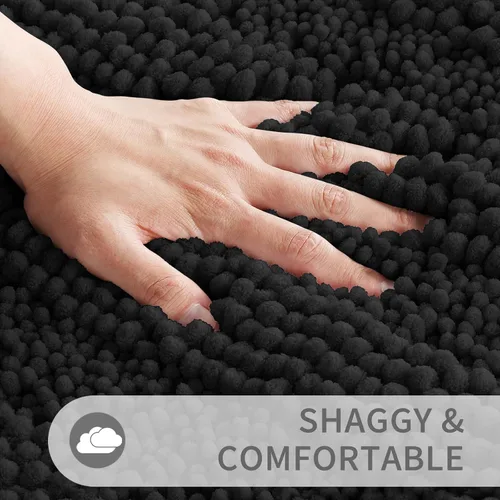 Vista 4 de Yimobra Juego de 2 alfombras de baño de felpilla suave y absorbente y alfombra para inodoro en forma de U, antideslizante, lavable a máquina