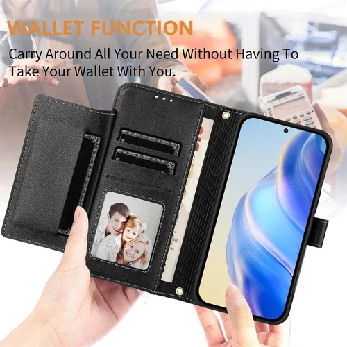 Vista 3 de Funda compatible con Nothing CMF Phone 1, compatible con Nothing CMF Phone 1, tarjetero de piel sintética, con cierre magnético, color negro