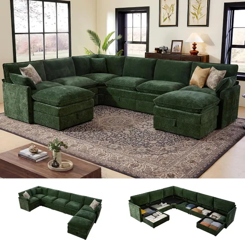 Vista 13 de Ihanherry Sofá modular de 103 pulgadas con almacenamiento, sofá de nube en forma de U con otomanas móviles y 4 almohadas, sofás seccionales