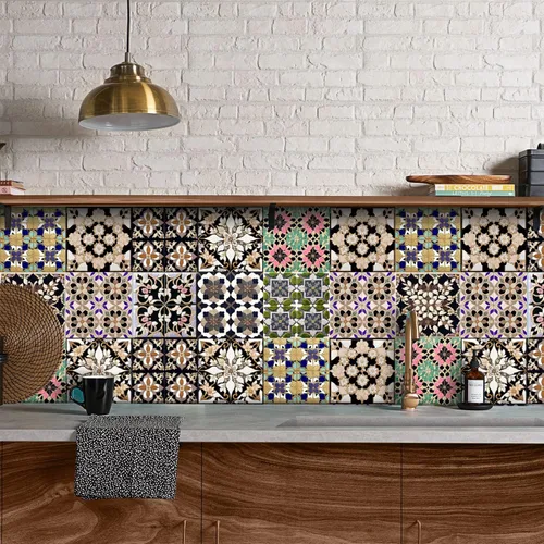 Vista 39 de Alwayspon Adhesivo para azulejos de pared moriscos para despegar y pegar, calcomanías de vinilo autoadhesivas para azulejos de cocina y baño, 4 x 4