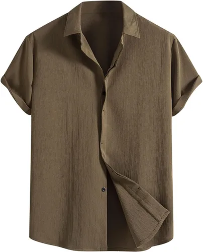 Vista 11 de Camisas de manga corta con botones de algodón y lino para hombre, estilo cubano, campamento, guayabera, playeras ligeras para verano