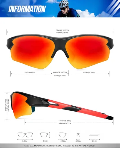 Vista 5 de KALIYADI Gafas de sol deportivas para hombres, gafas de sol polarizadas para hombres, mujeres, jóvenes, béisbol, softbol con protección UV