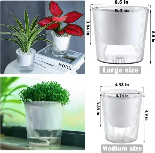 Vista 5 de Pack de 6 Macetas de 11.4 cm de Riego Automático y Transparentes para Plantas de Interior, Macetas de Plástico con Mecha para Orquídeas Medianas