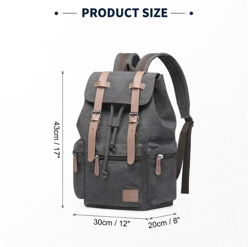 Vista 3 de DTGN Mochila de lona vintage para hombres y mujeres, mochila casual duradera con acento de cuero, se adapta a la universidad, trabajo, viajes y al