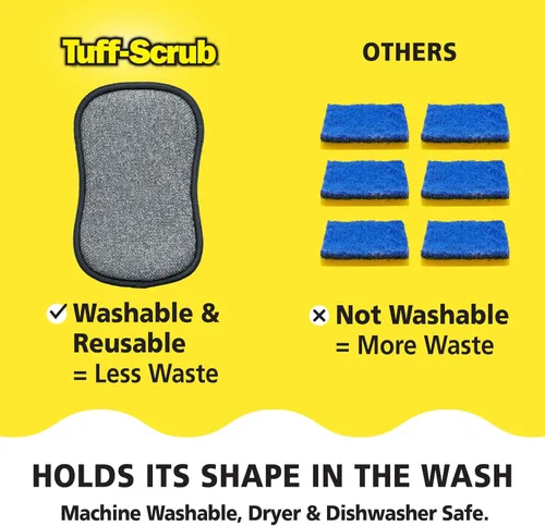 Vista 5 de Fresh Scrub-N-Wipe Pad de Tuff-Scrub, paquete de 6, espuma antimicrobiana y de carbón para control de olores, microfibra, multisuperficie