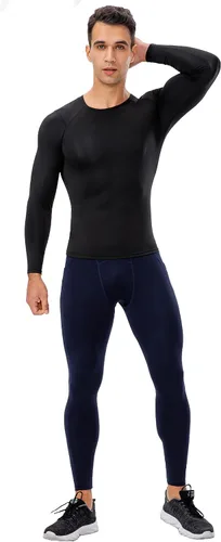 Vista 4 de Camisetas de compresión atléticas para hombre, de manga larga, camisetas de entrenamiento frescas y secas para gimnasio, camiseta deportiva activa