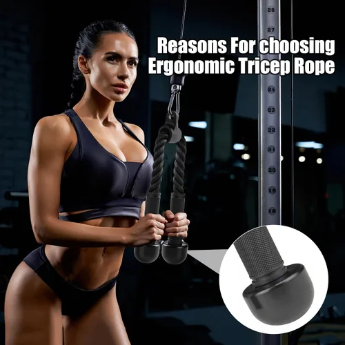 Vista 6 de Accesorio de cable de cuerda de tríceps para gimnasio, accesorio desplegable con asas de goma, accesorios para máquina de ejercicio, sistema de polea