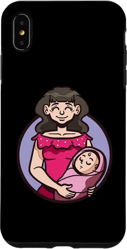 Vista 11 de iPhone XR dibujos animados madre sosteniendo bebé ilustración para niños caso