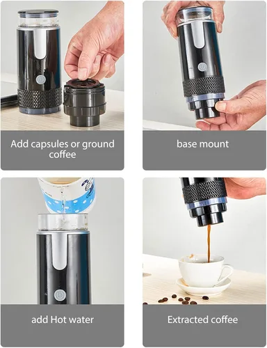 Vista 3 de Cafetera portátil compatible con cápsulas K Cup, café molido, cafetera de mano operada manualmente para acampar y senderismo