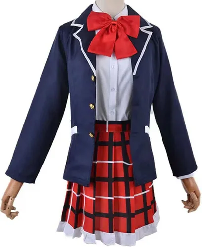Vista 2 de Anime Takanashi Rikka Cosplay uniforme escolar conjunto con abrigo calcetines corbata
