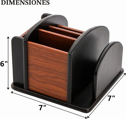 Vista 2 de DEAYOU Organizador de madera giratorio a distancia, soporte giratorio para control remoto para mesa, 6 compartimentos, suministros de oficina