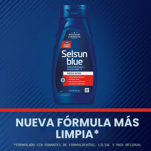 Vista 2 de Champú Selsun Azul Medicado Máxima fuerza anti caspa, 11 onzas