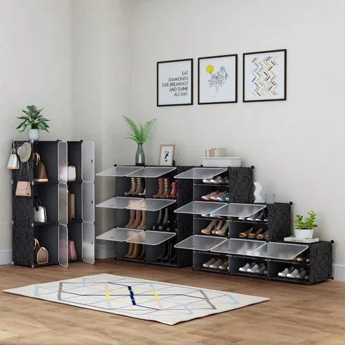 Vista 7 de HOMIDEC - Zapatero de 4 niveles para almacenamiento de 16 pares de zapatos, estantes de plástico para zapatos, organizador para armario, pasillo
