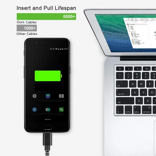 Vista 2 de Cable USB C, cables de carga USB A a tipo C trenzados de nailon de alta calidad [paquete de 5, 3/3/6/6/10 pies], cable de carga tipo C para teléfono