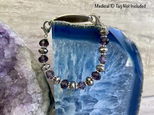 Vista 63 de Pulsera elástica de alerta médica, pulsera de identificación médica de repuesto intercambiable, etiqueta de identificación no incluida, cristales