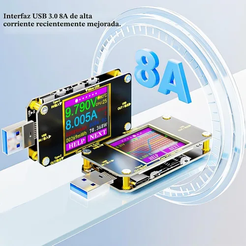 Vista 4 de Eversame Multímetro USB C, Probador de Potencia, Voltímetro y Amperímetro, Probador de Carga, Monitor de Voltaje y Corriente con Cable Trenzado C a