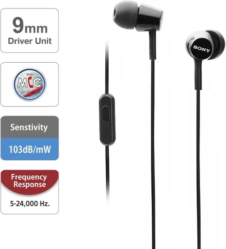 Vista 3 de Sony MDREX155AP Auriculares intrauditivos / auriculares con micrófono para llamadas telefónicas, negro (MDR-EX155AP / B) Integrated Mic and