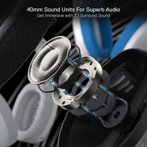 Vista 4 de Redragon H848 Auriculares inalámbricos Bluetooth para juegos, ligeros, sonido envolvente 7.1, controladores de 1.575in, micrófono desmontable