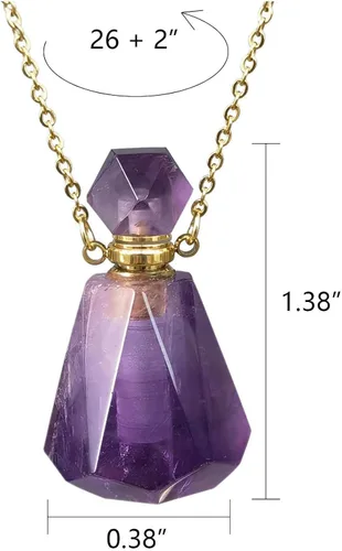 Vista 54 de Perfume Bottle Necklace Heart Shape, Amethyst Necklace Healing Crystal for Women, Essential Oil Diffuser Bottle Necklace Jewelry for Liquid