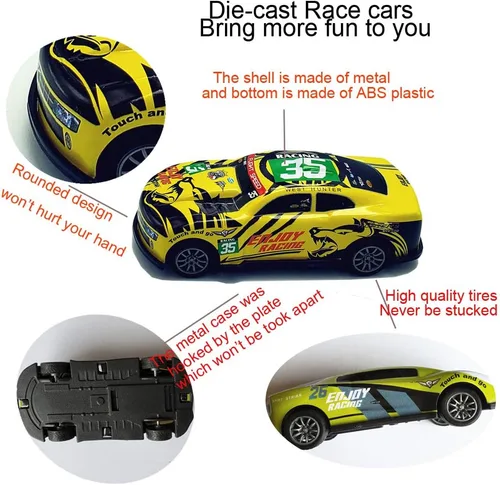 Vista 4 de Coches de carreras de tracción hacia atrás, vehículos de carreras de metal de 3 pulgadas, juguetes de fricción de metal para niños pequeños, juego