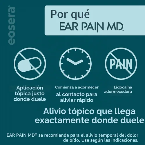 Vista 4 de eosera Gotas MD para el dolor de oído, 0.2 fl oz, fuerza máxima, 4% de lidocaína, alivio del dolor de oído - A partir de 2 años