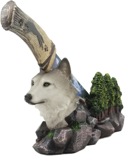 Vista 7 de Ebros Animal Spirit Alpha Grey Wolf in Mountain Forest - Estatua de centro de mesa con hoja de acero inoxidable con hoja de acero inoxidable