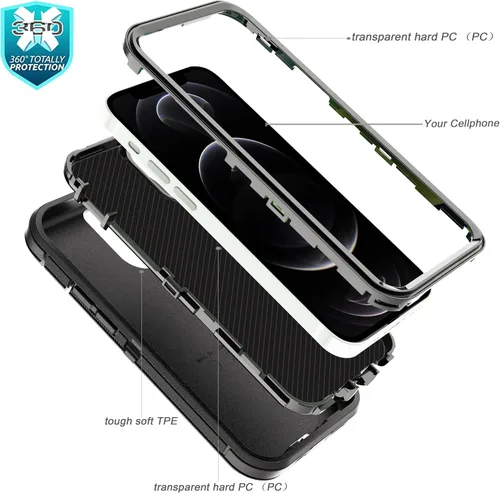 Vista 5 de Funda para iPhone 12 Pro Max / iPhone 13 Pro Max, funda duradera de 3 capas a prueba de caídas, a prueba de golpes, funda de goma sólida a rayas