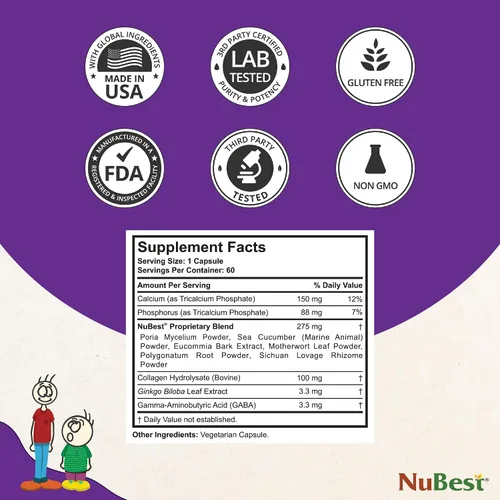 Vista 3 de NuBest Tall Apoya la fuerza ósea, salud ósea, sistema inmunológico mejorado y bienestar corporal completo con calcio, colágeno y hierbas