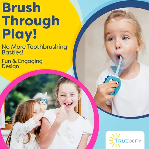 Vista 6 de Trueocity Cepillo de Dientes Eléctrico Automático en Forma de U para Niños, Cepillo de Dientes Automático Recargable para Niños Pequeños Cabezal