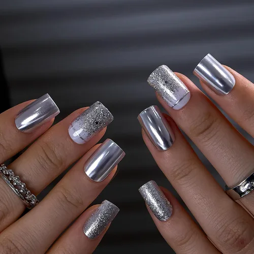 Vista 49 de CurvLife - Uñas postizas cuadradas cortas a presión, color blanco brillante Cuadrado Gradiente Blanco