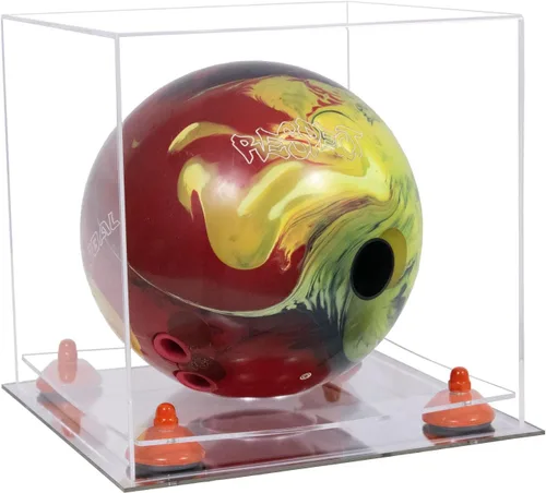 Vista 22 de Better Display Cases Acrylic Bowling Ball Display Case with Mirror Case, Yellow Risers and Clear Base (B33/A028)