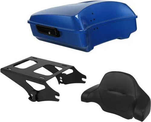 Vista 40 de TCT-MOTORPARTS Atlas Silver Metálico Maletero de Viaje Modificado con Respaldo y Montaje en Rack Adecuado para Harley Touring 14-25 Street Glide