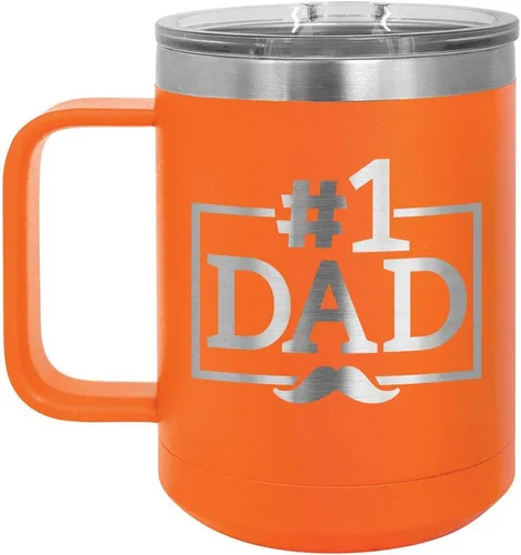 Vista 8 de NUMBER 1 DAD B Blue Taza de café de 15 oz con tapa deslizante Taza de café de viaje aislada Ideas de regalos del día del padre de hijo o hija