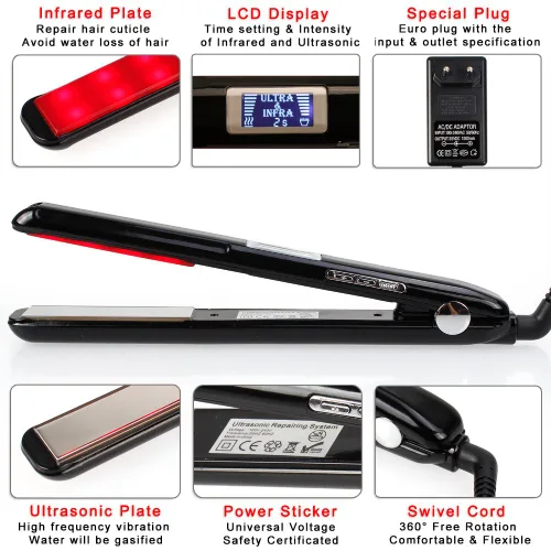 Vista 2 de Plancha ultrasónica para el cuidado del cabello por infrarrojos con innovadora tecnología de tratamiento de cabello infrarrojo, alisador profesional