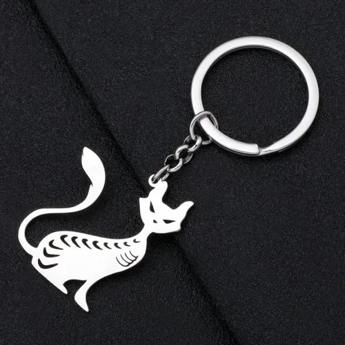 Vista 5 de Llavero de acero inoxidable chapado en oro con bonito diseño de gato, regalo para mujeres y niñas, llavero para coche, monedero, llaves, accesorios