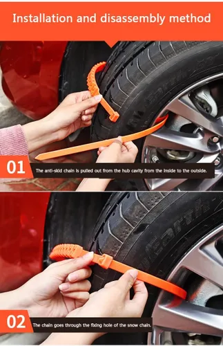 Vista 4 de Cadenas de nieve reutilizables para automóviles, cables de neumáticos (rojo)