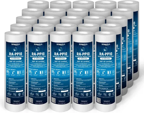 Vista 2 de Ronaqua Filtro de agua de cartucho, 10 X 25 pulgadas, 4 capas de filtración, elimina suciedad, oxidación, de polipropileno, Blanco