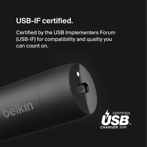Vista 3 de Belkin Boost↑Charge™ Cargador rápido para automóvil de 30 W, diseño compacto con puerto de entrega de energía USB-C, cable USB-C a Lightning