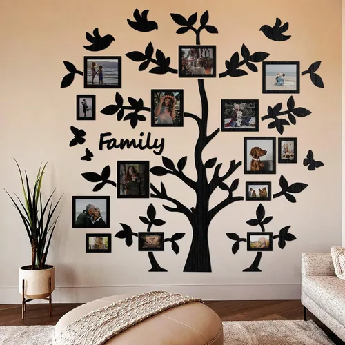 Vista 7 de JustLikeWood 39.3 x 39.3 pulgadas, diseño de árbol genealógico de madera grande para pared, diseño de baterias, removible, decoración de bricolaje