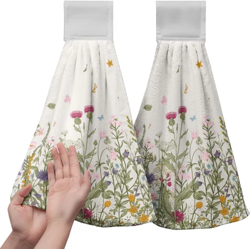 Vista 46 de Honey Bee - Juego de 2 toallas colgantes de cocina de verano con lunares y lazo para colgar, toallas de cocina de granja amarillas, suaves