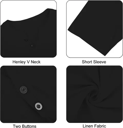 Vista 4 de Angbater Camiseta casual de lino Henley de manga corta para hombre, camiseta hippie de playa, camiseta ligera tropical para verano