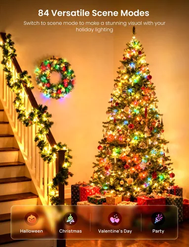 Vista 4 de Luces de hadas inteligentes para árbol de Navidad de 65.6 pies, 200 LED, RGB+IC que cambian de color, luces de cadena navideñas, control por