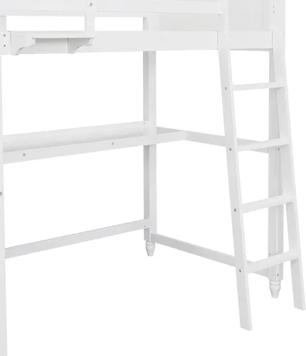 Vista 6 de Merax Cama tipo loft de tamaño individual con escritorio integrado, 3 cajones de almacenamiento y estantes ajustables, cama de plataforma de madera