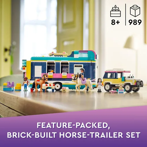 Vista 2 de LEGO Friends Remolque de Espectáculo Ecuestre 41722, juguete de caballo para niñas y niños de 8 años en adelante con 2 caballos, coche SUV