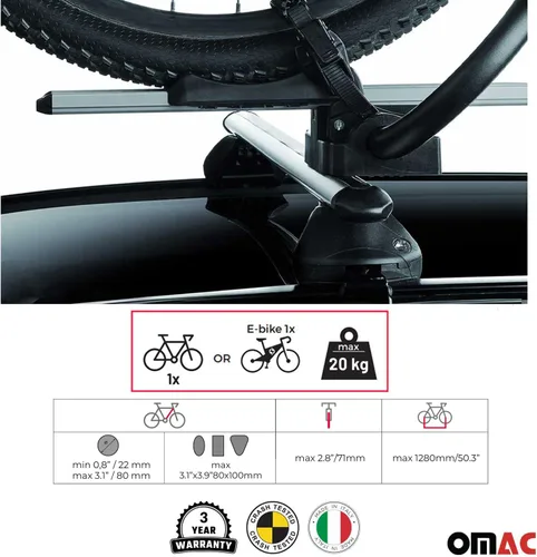 Vista 2 de OMAC Soporte para bicicleta de montaje en techo para coche, portador de bicicleta, universal, con cerradura negra