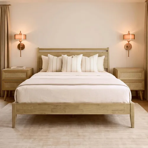 Vista 11 de NTC Adept Marco de cama de madera con cabecero, base de madera de roble macizo y caucho con listones silenciosos y soportes centrales de madera