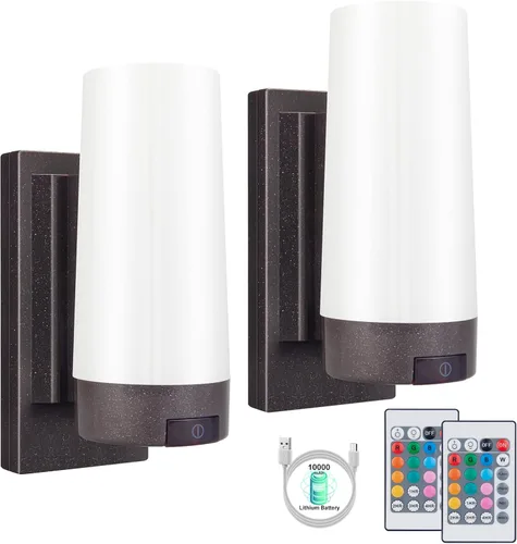Vista 9 de BIGMONAT Lámpara de pared a pilas, aplique de pared que cambia de color con control remoto y temporizador, luz nocturna RGB inalámbrica, lámpara