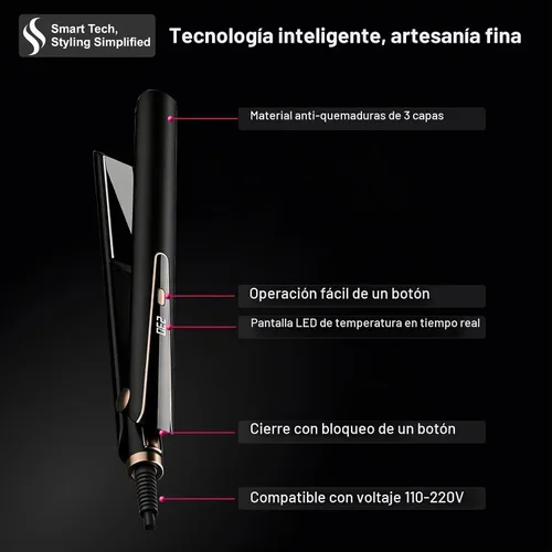 Vista 5 de Plancha y rizadora de cabello 2 en 1, doble voltaje 35 W, calentamiento