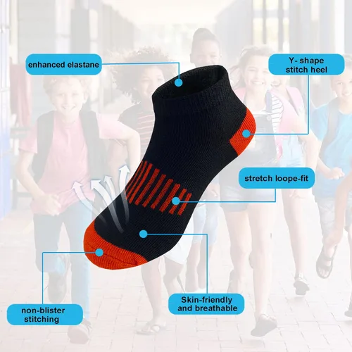 Vista 4 de Tsmollyu 12 pares de calcetines de algodón atléticos para niños, calcetines de algodón medio acolchados de corte bajo