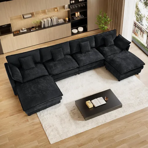 Vista 22 de ONEMMLION Cloud Couch - Sofá modular seccional en forma de U de 114 pulgadas, cómodos sofás seccionales para sala de estar, sofá moderno de felpilla